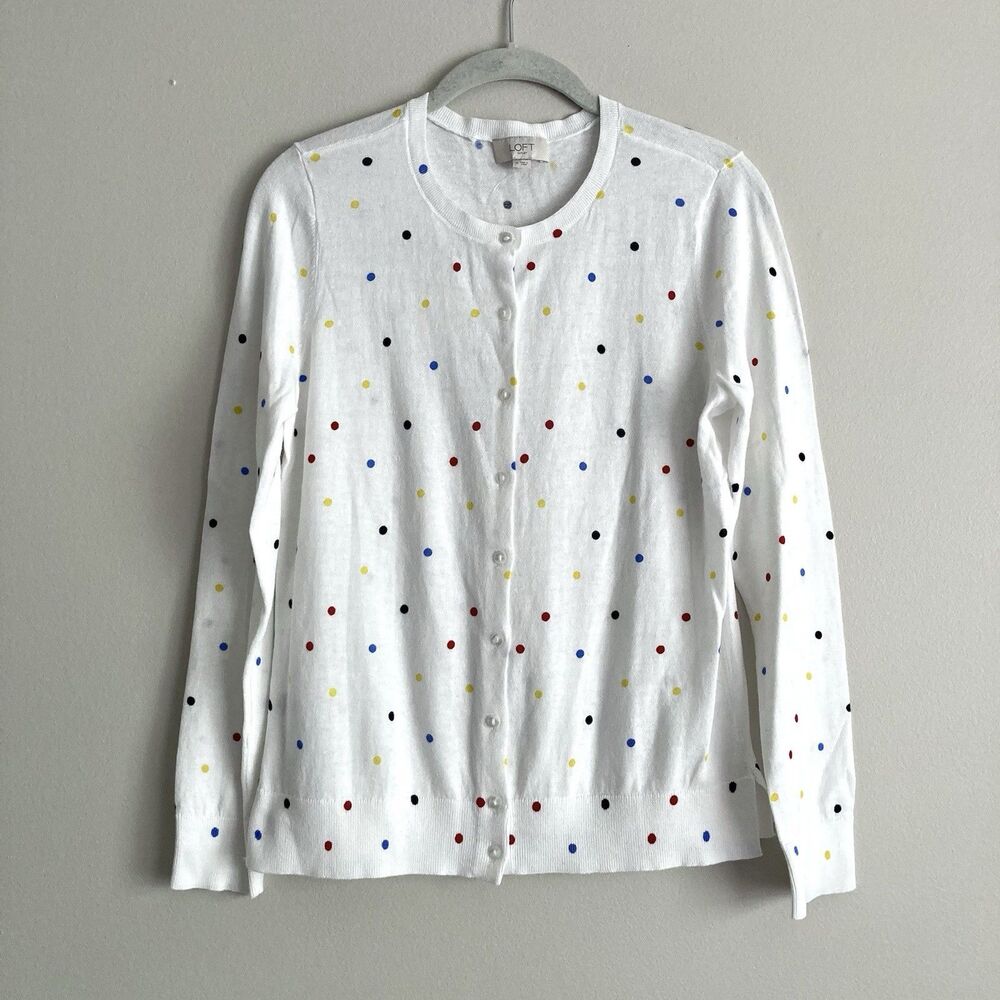 LOFT Outlet Womens Cardigan Sweater Size Medium Multicolor Polka Dot Classic